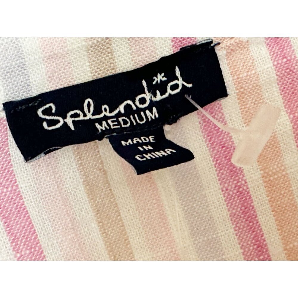 SPLENDID Wailea Hibiscus Pastel Stripe Linen Blend Full Button Dress Sz M NEW NW - Picture 7 of 8